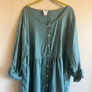 Sigrid Olsen 100% Linen Button Front Tunic Top Blue Women’s Size XL